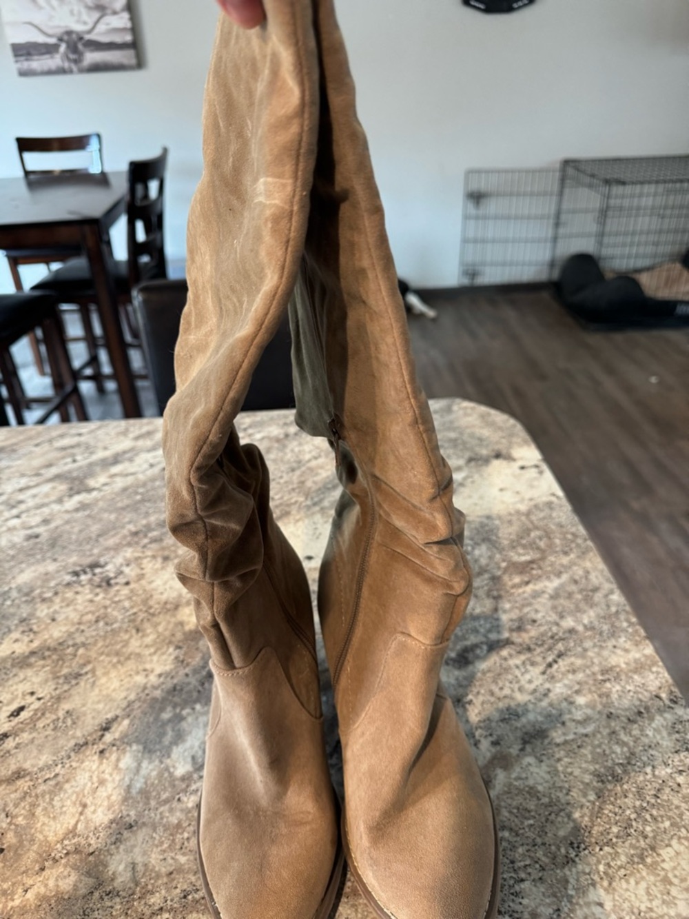 Slouchy Tall Suede Boots - Tan
